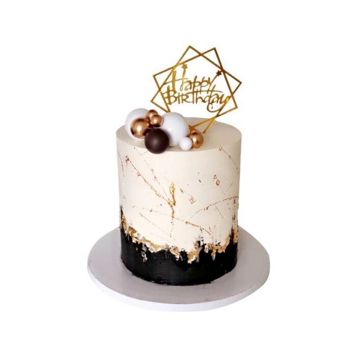 White Gold Black Theme Cake