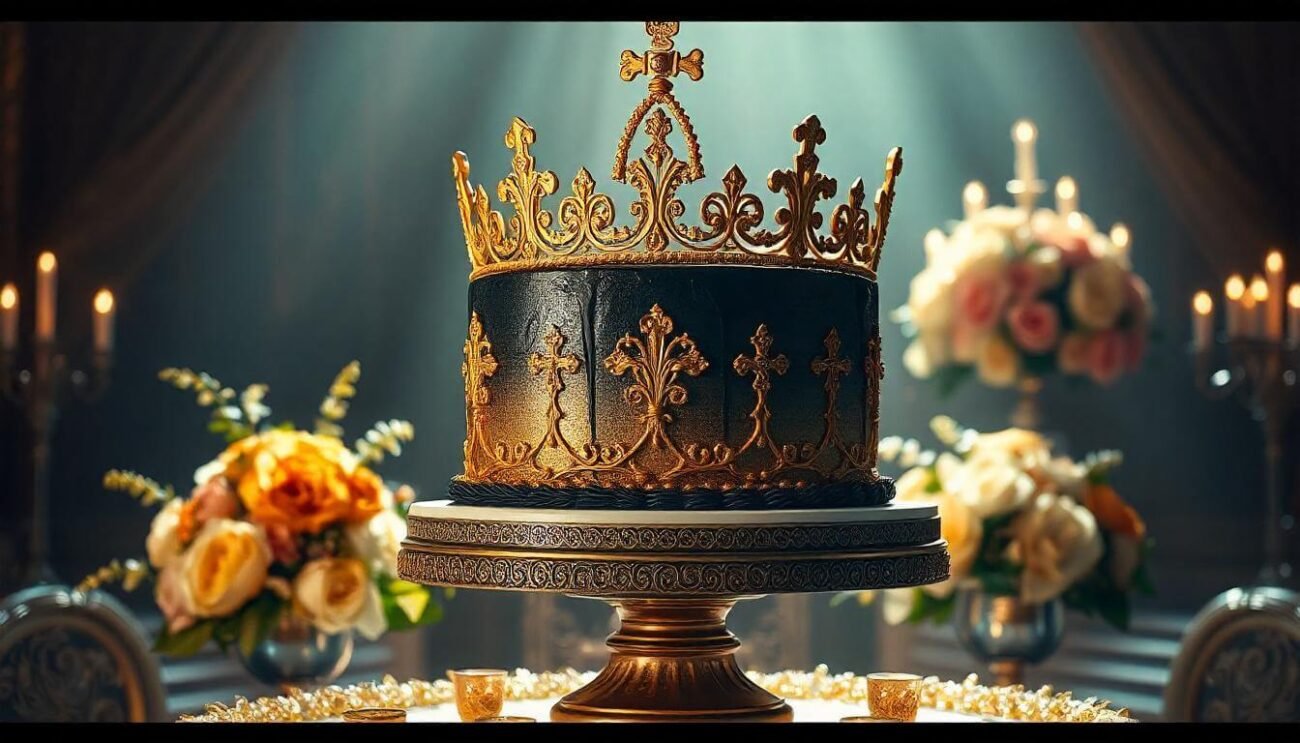 Gold And Black Crown Cake